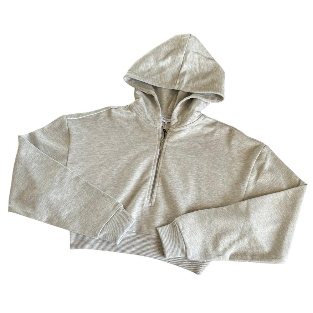WeWoreWhat Revolve Half Zip Heather Gray Fleece Cropped Hoodie Size Medium NWT